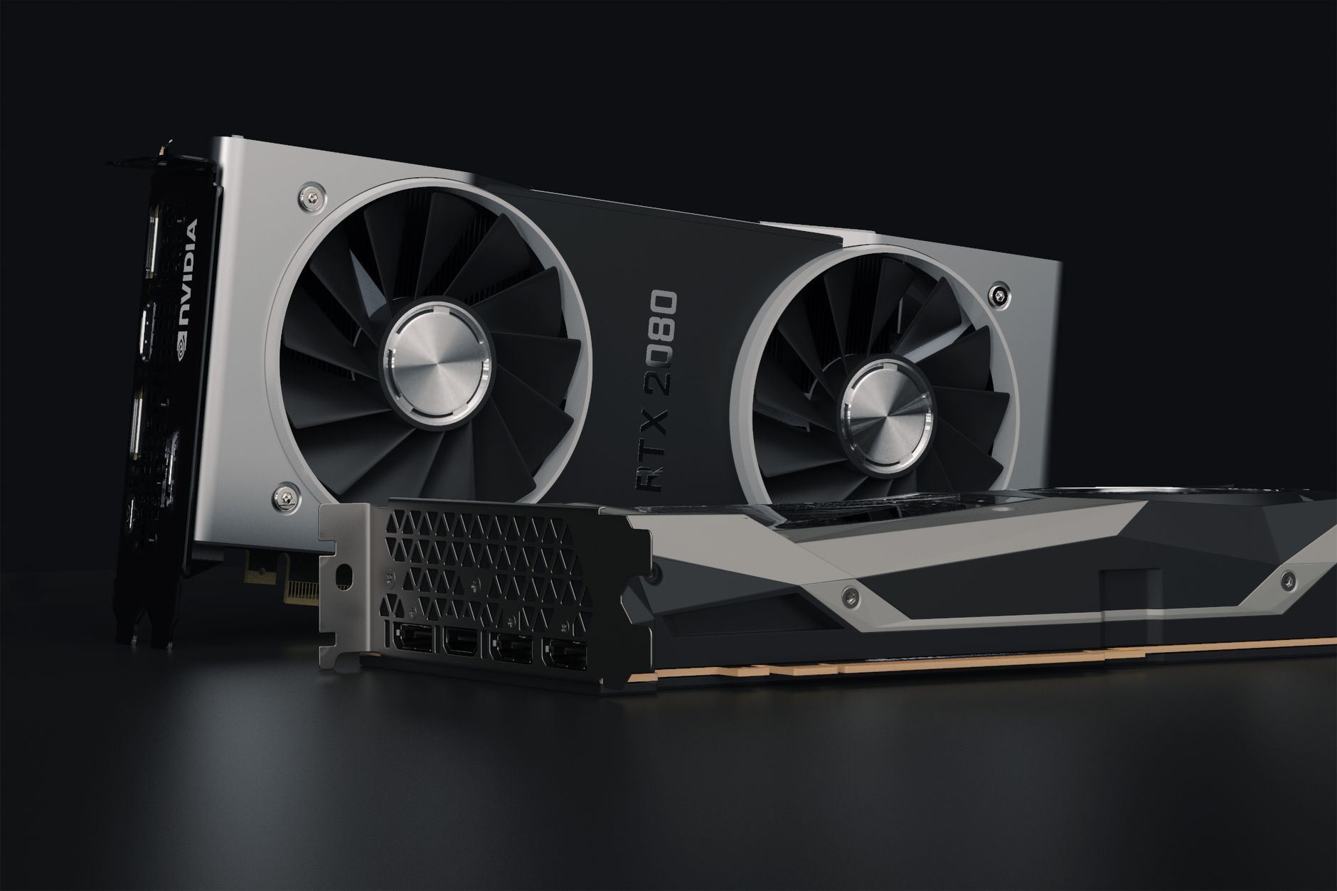 Zbliżenie karty graficznej NVIDIA RTX 2080 w komputerze do pracy